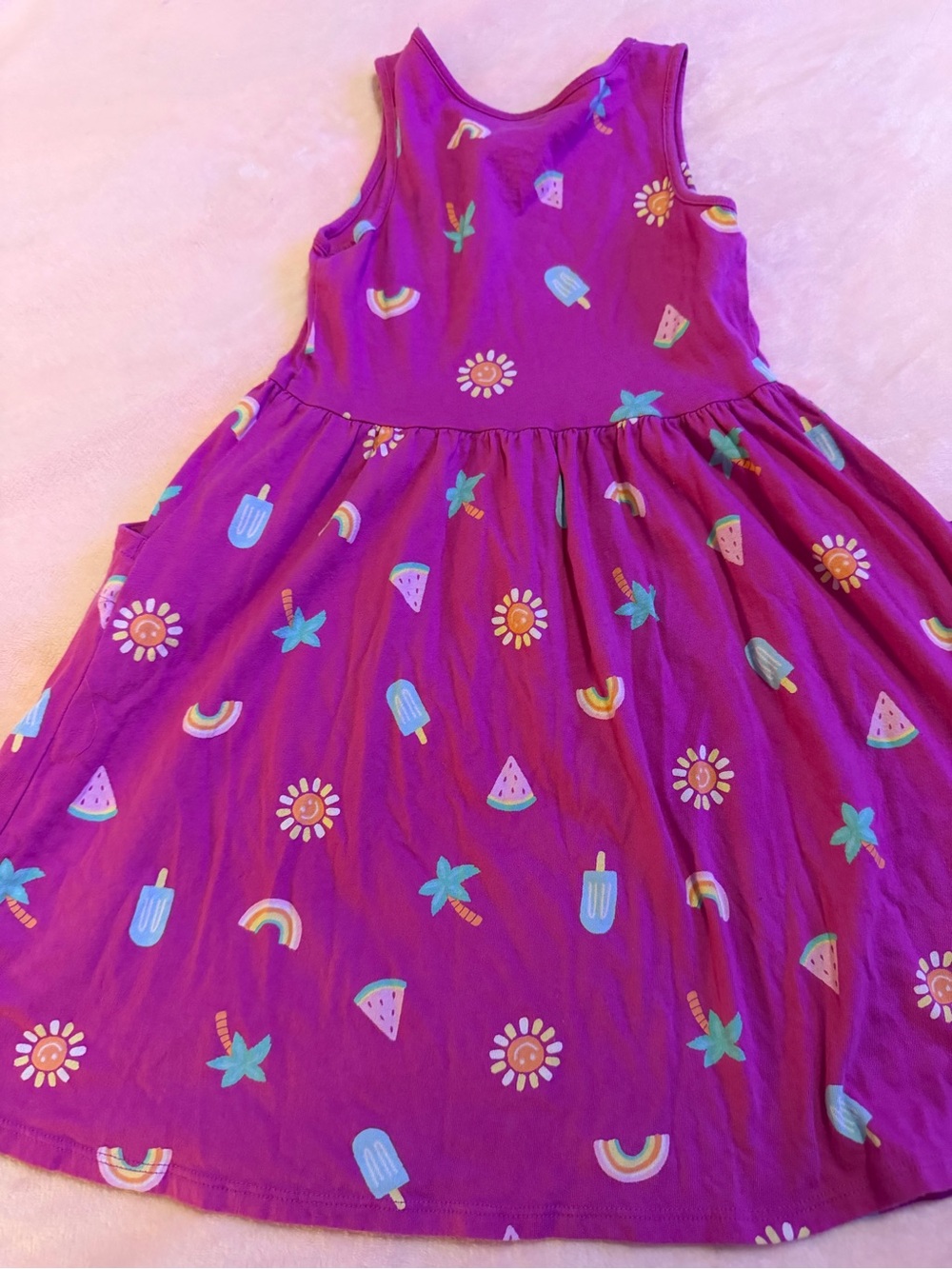 jumping beans Purple Sleeveless Dress with Watermelon, Popsicle & Daisy Print